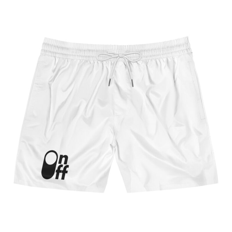 on/off minimalist men's swim shorts — white mid length boardshorts
