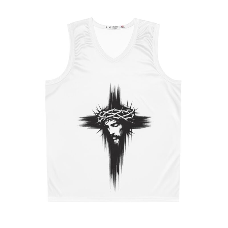 christian basketball jersey — crown of thorns jesus cross graphic