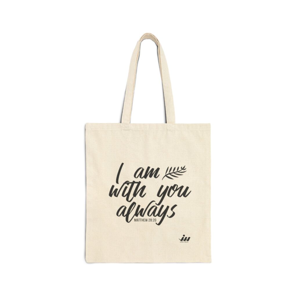 T-Shirts canvas tote bag — "i am with you always" inspirational scripture shopper