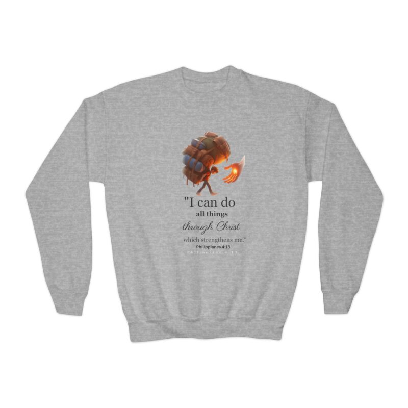 Home youth crewneck sweatshirt — christian faith "i can do all things through christ" inspirational sweatshirt