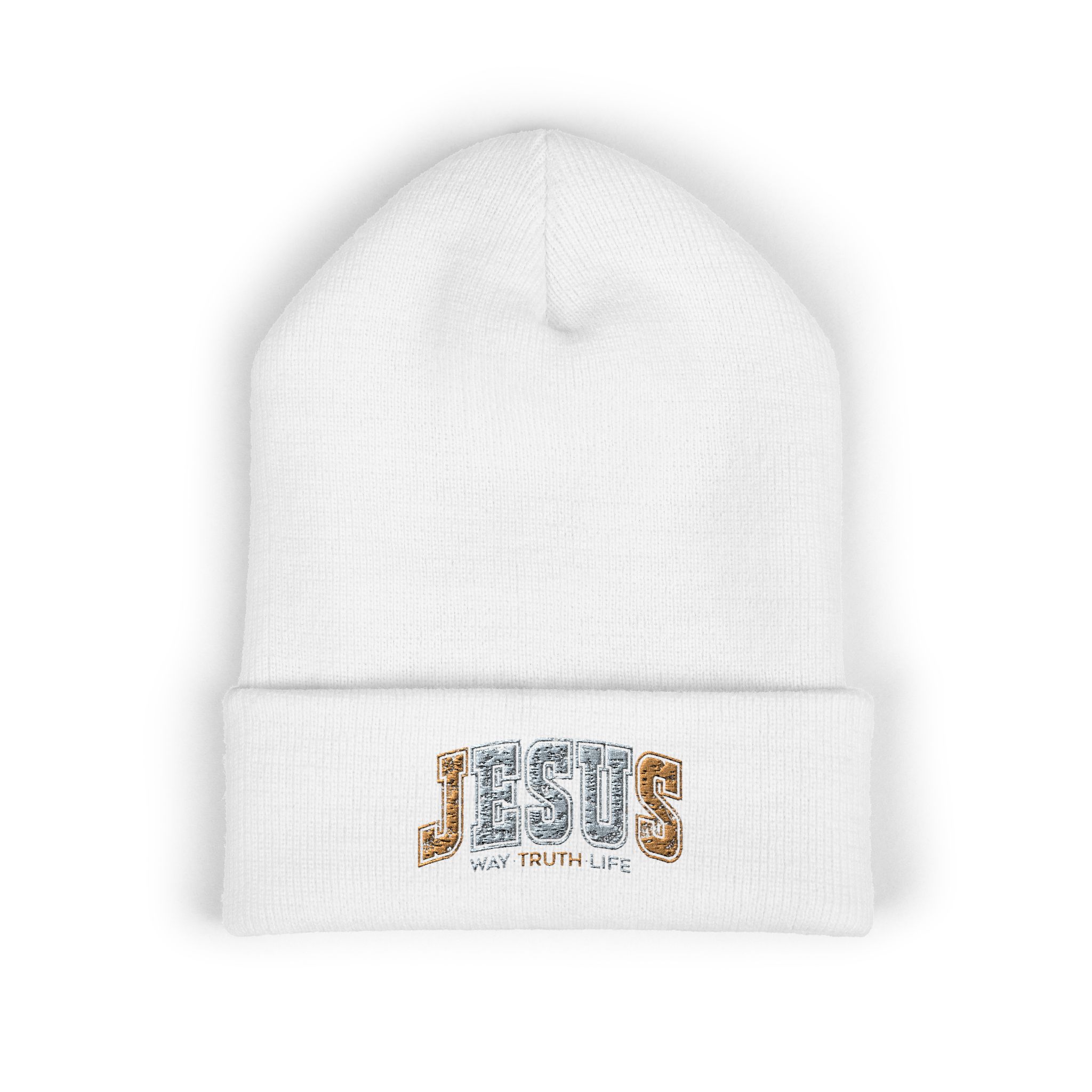 embroidered 'jesus' classic cuffed beanie — cozy christian knit hat embroidered 'jesus' classic cuffed beanie — cozy christian knit hat