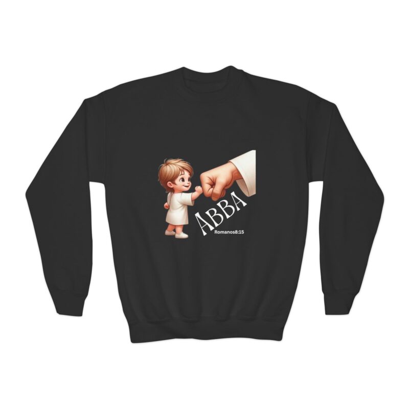 Home youth christian crewneck sweatshirt — child reaching hand of god design