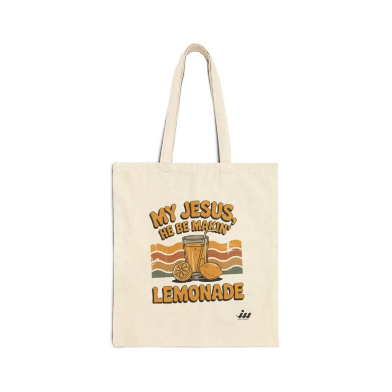 christian lemonade tote bag — “my jesus, he be making lemonade” canvas grocery tote