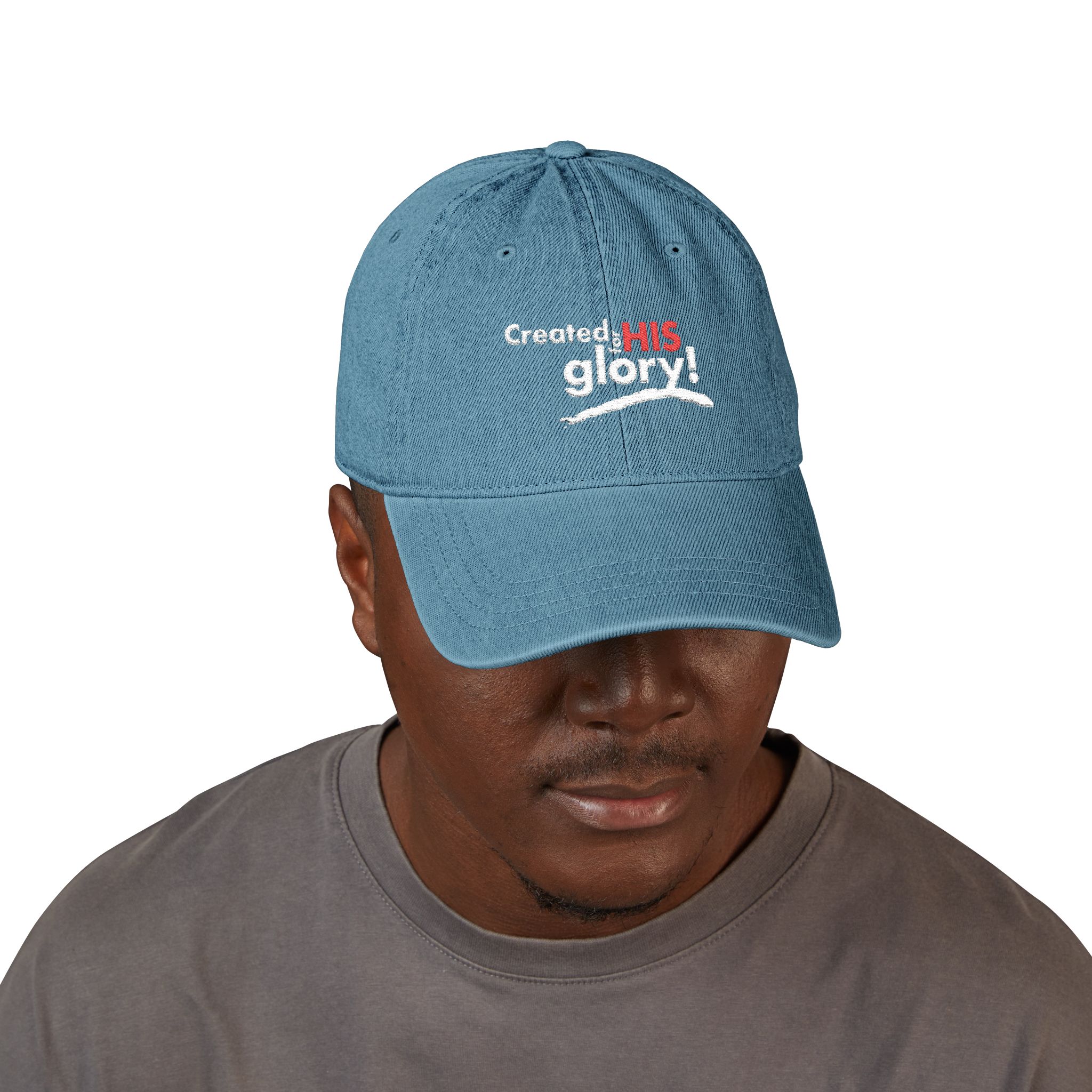 created for his glory embroidered denim hat — christian baseball cap created for his glory embroidered denim hat — christian baseball cap