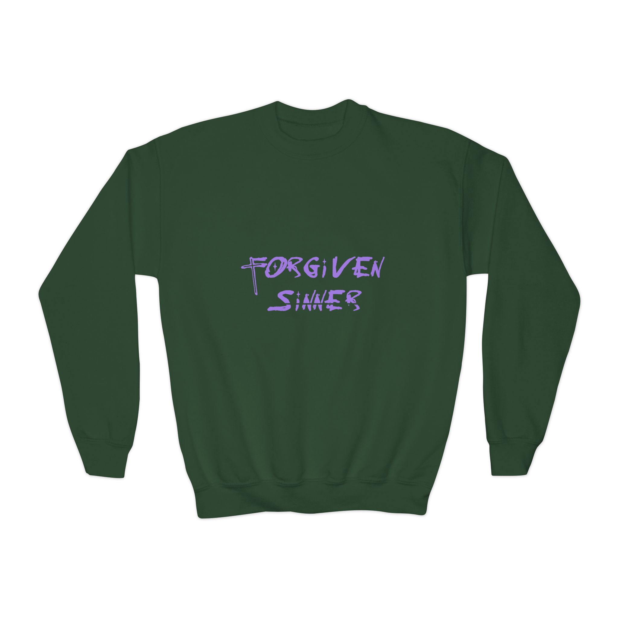 youth crewneck sweatshirt "forgiven sinner" handwritten faith graphic youth crewneck sweatshirt "forgiven sinner" handwritten faith graphic