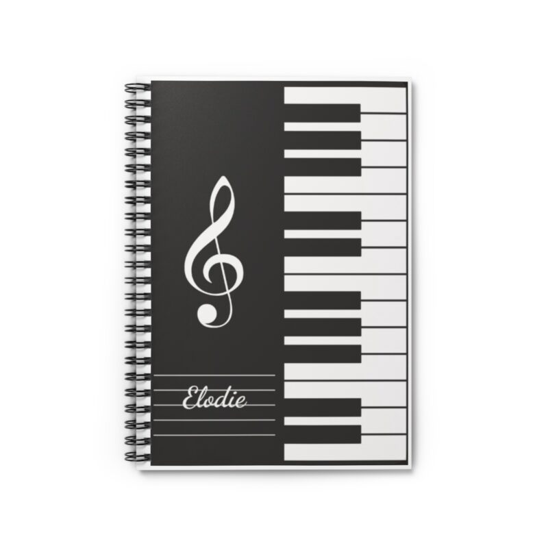 piano keys spiral notebook — personalized music treble clef journal