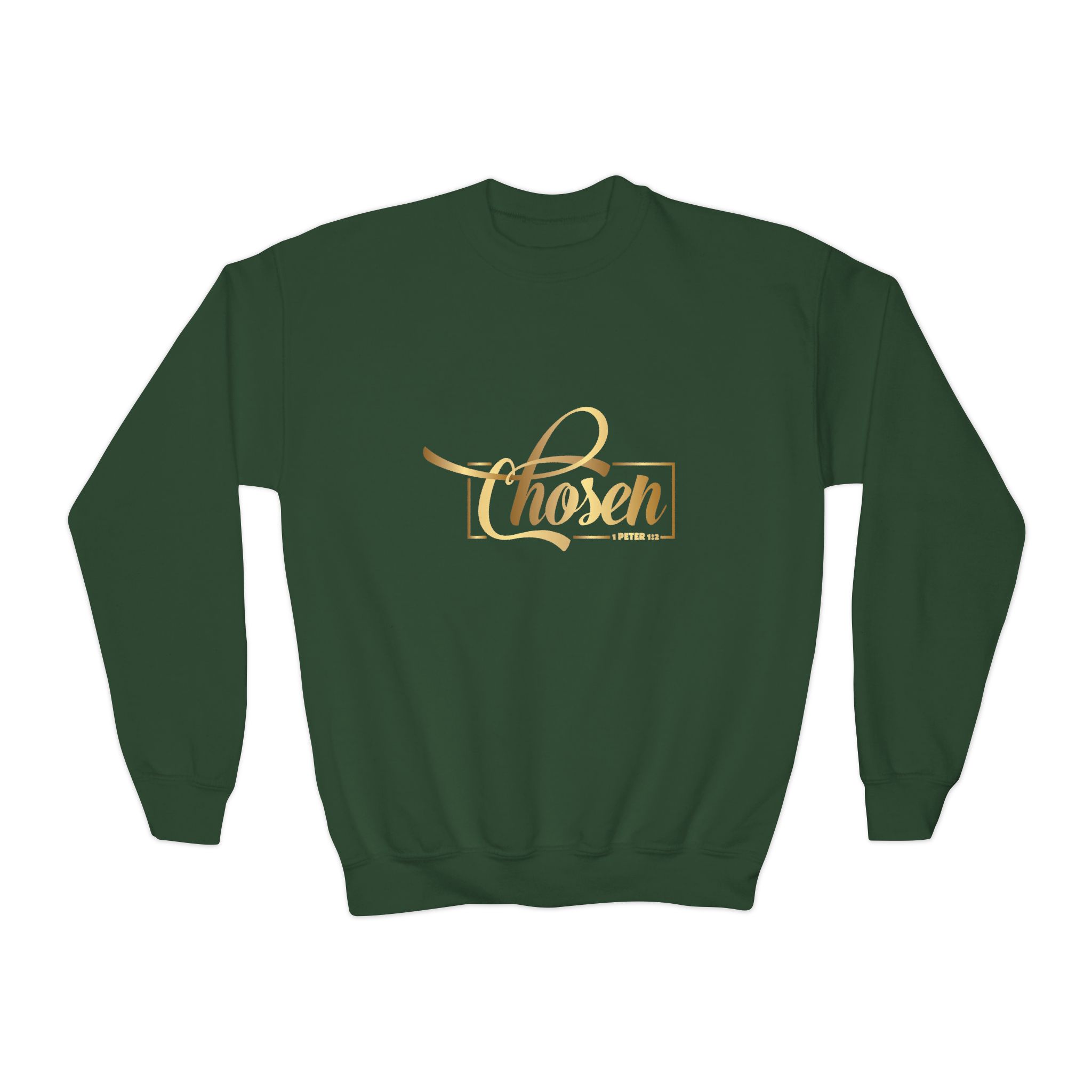 chosen youth crewneck sweatshirt gold script "chosen" graphic chosen youth crewneck sweatshirt gold script "chosen" graphic