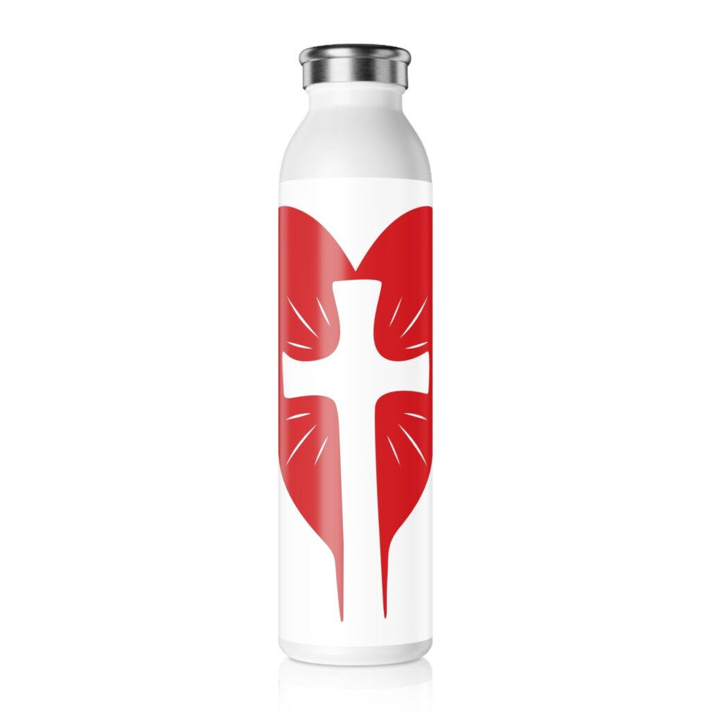 T-Shirts christian heart slim water bottle — red cross faith stainless bottle