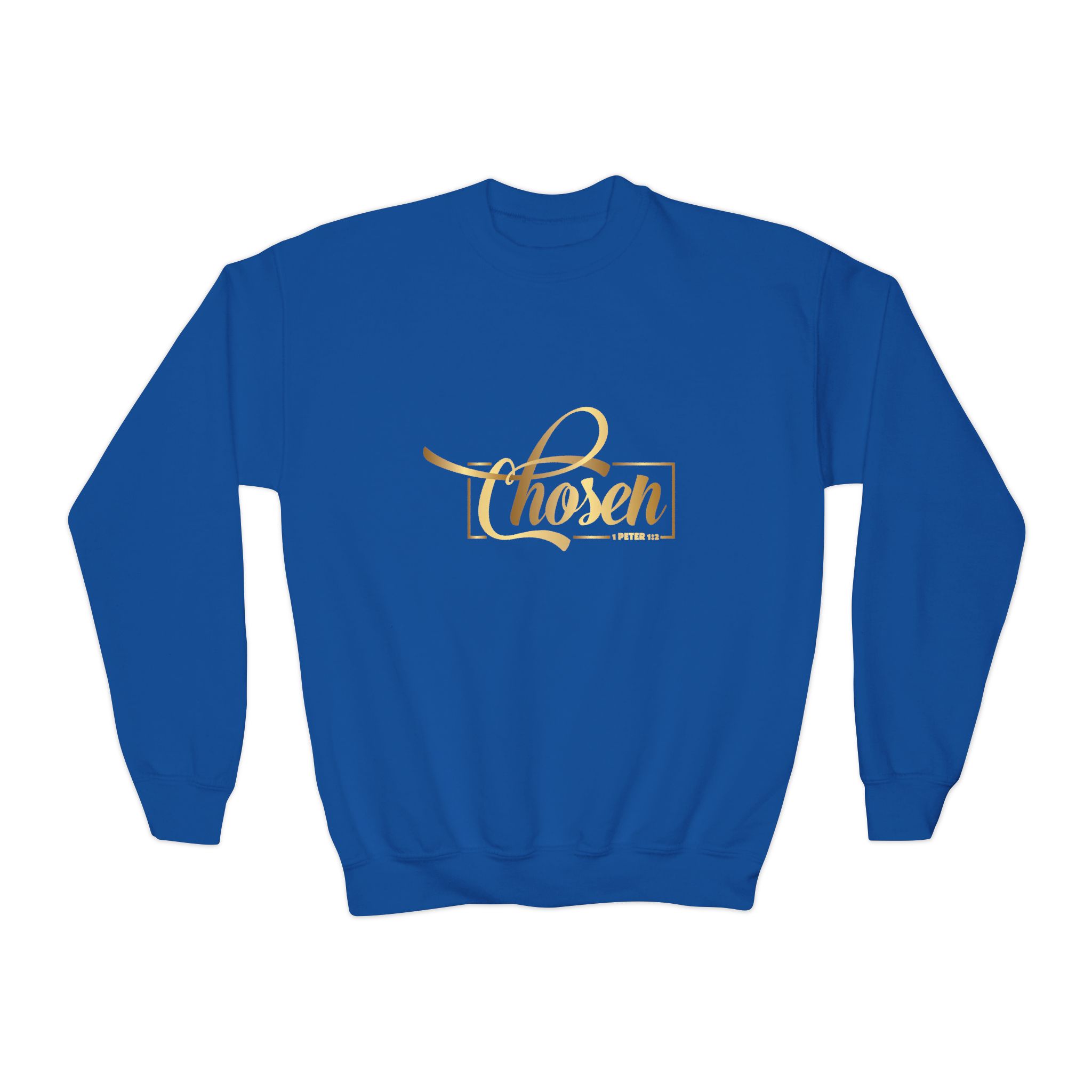 chosen youth crewneck sweatshirt gold script "chosen" graphic chosen youth crewneck sweatshirt gold script "chosen" graphic