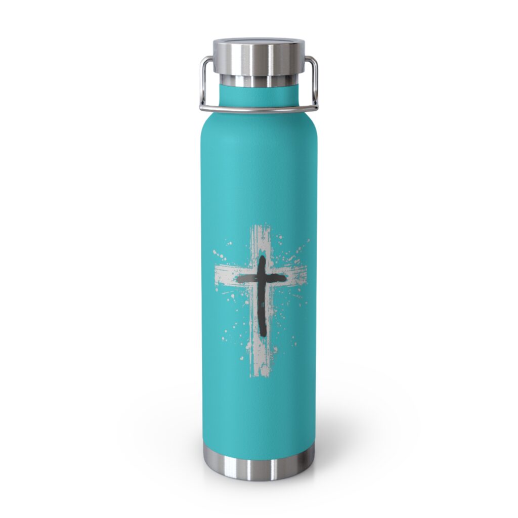 T-Shirts 22oz insulated water bottle with distressed cross — christian faith stainless bottle