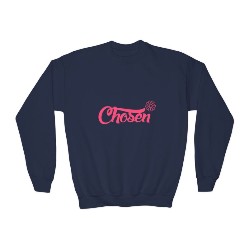 youth crewneck sweatshirt "chosen" pink script kids pullover