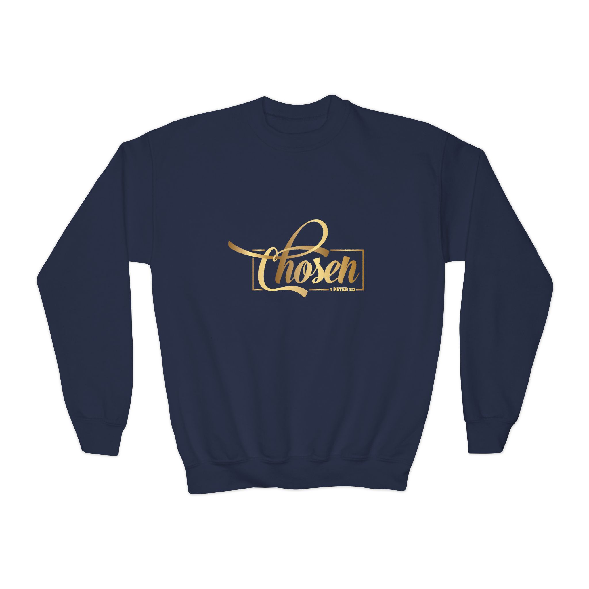 chosen youth crewneck sweatshirt gold script "chosen" graphic chosen youth crewneck sweatshirt gold script "chosen" graphic