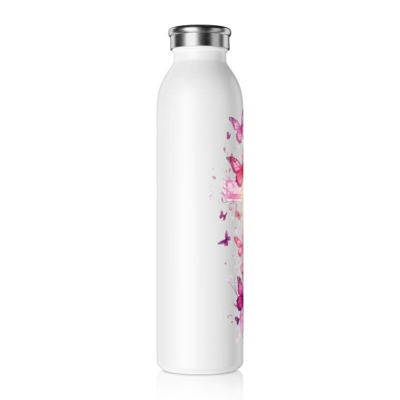 slim water bottle — pink butterfly cross stainless bottle (christian inspirational gift)