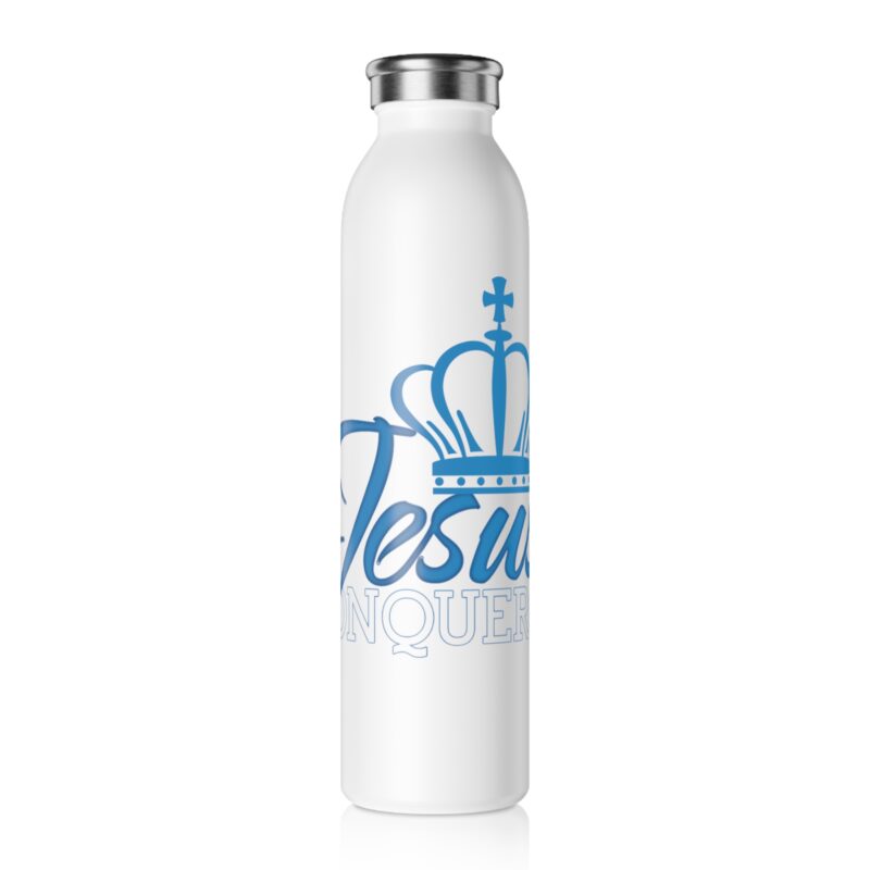 jesus conquers slim water bottle christian faith crown insulated bottle