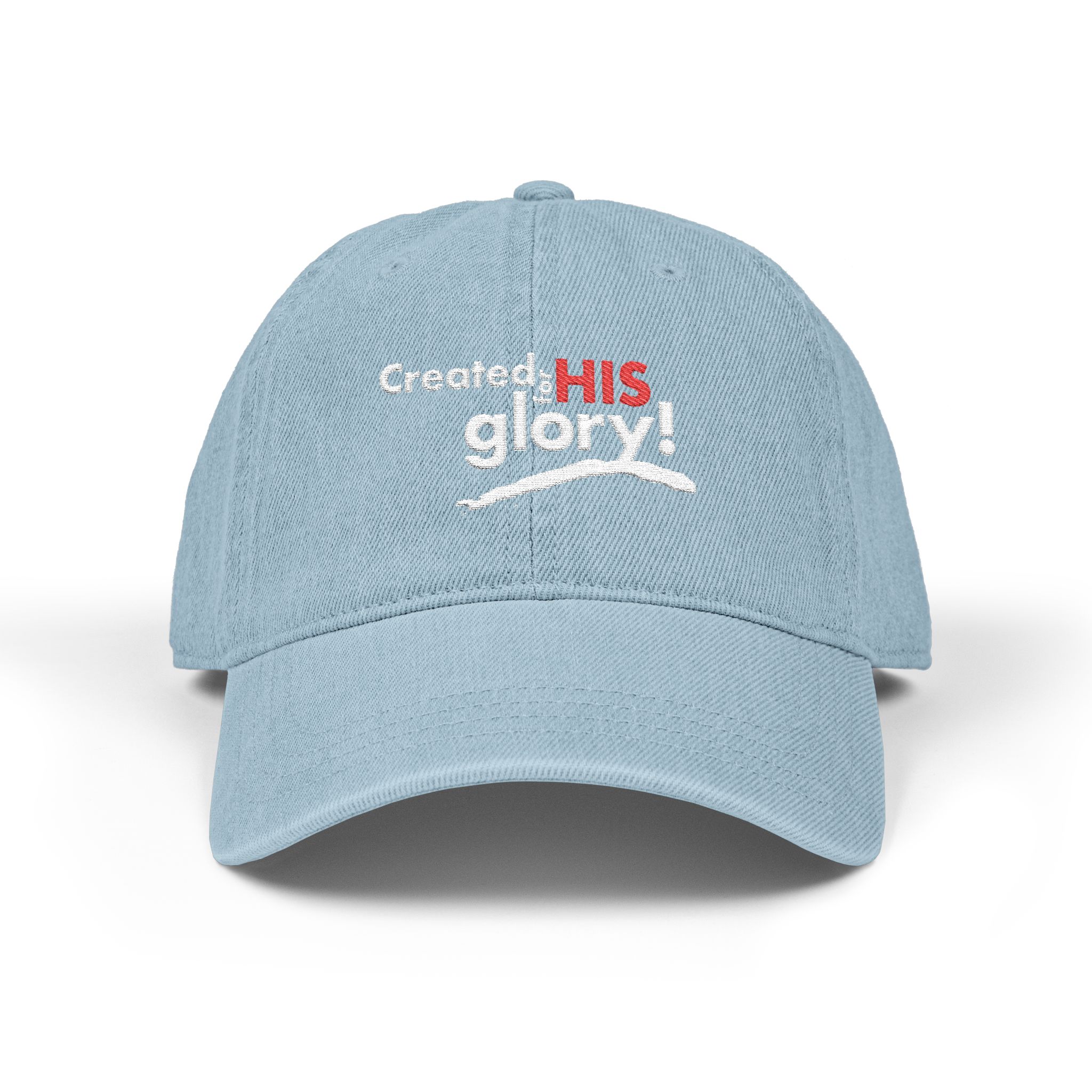 created for his glory embroidered denim hat — christian baseball cap created for his glory embroidered denim hat — christian baseball cap