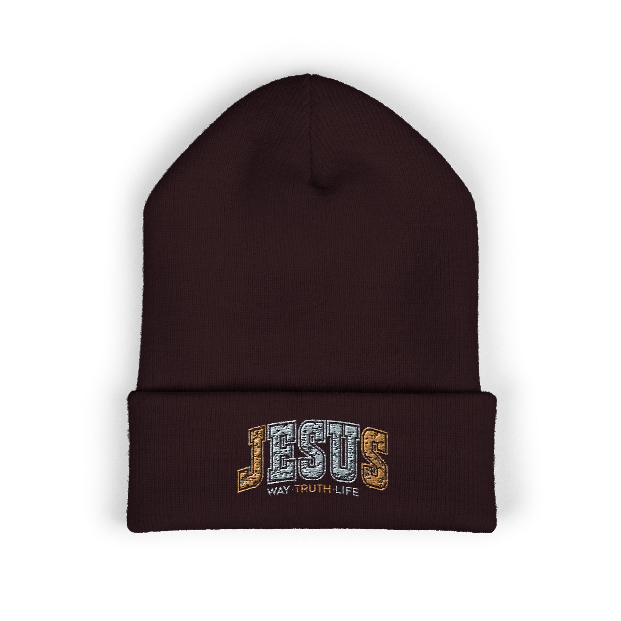 embroidered 'jesus' classic cuffed beanie — cozy christian knit hat embroidered 'jesus' classic cuffed beanie — cozy christian knit hat