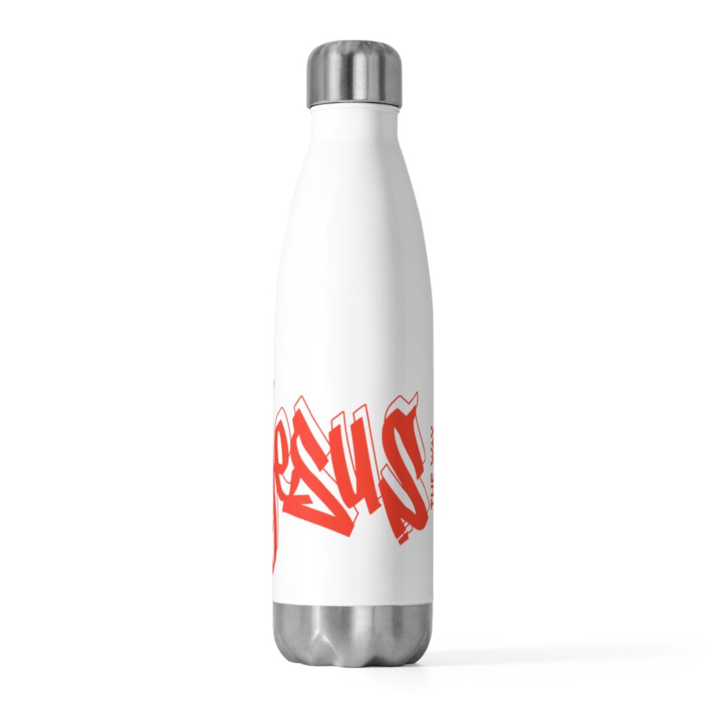 T-Shirts insulated bottle — red graffiti 'jesus' water bottle with 'the way the truth the life'