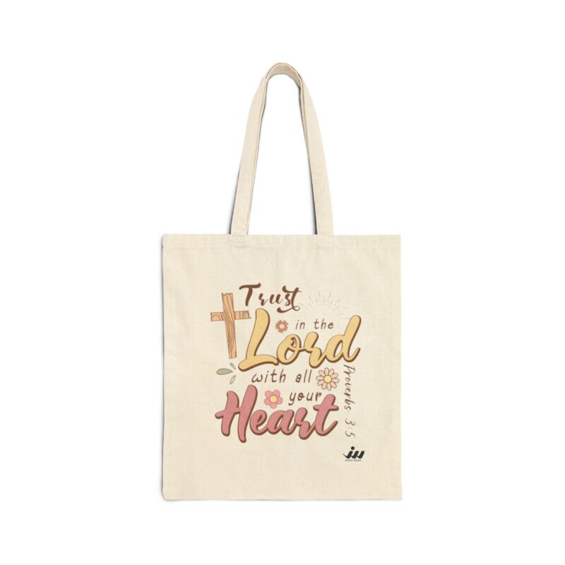 faith tote bag — "there is power in the name of jesus" canvas market tote