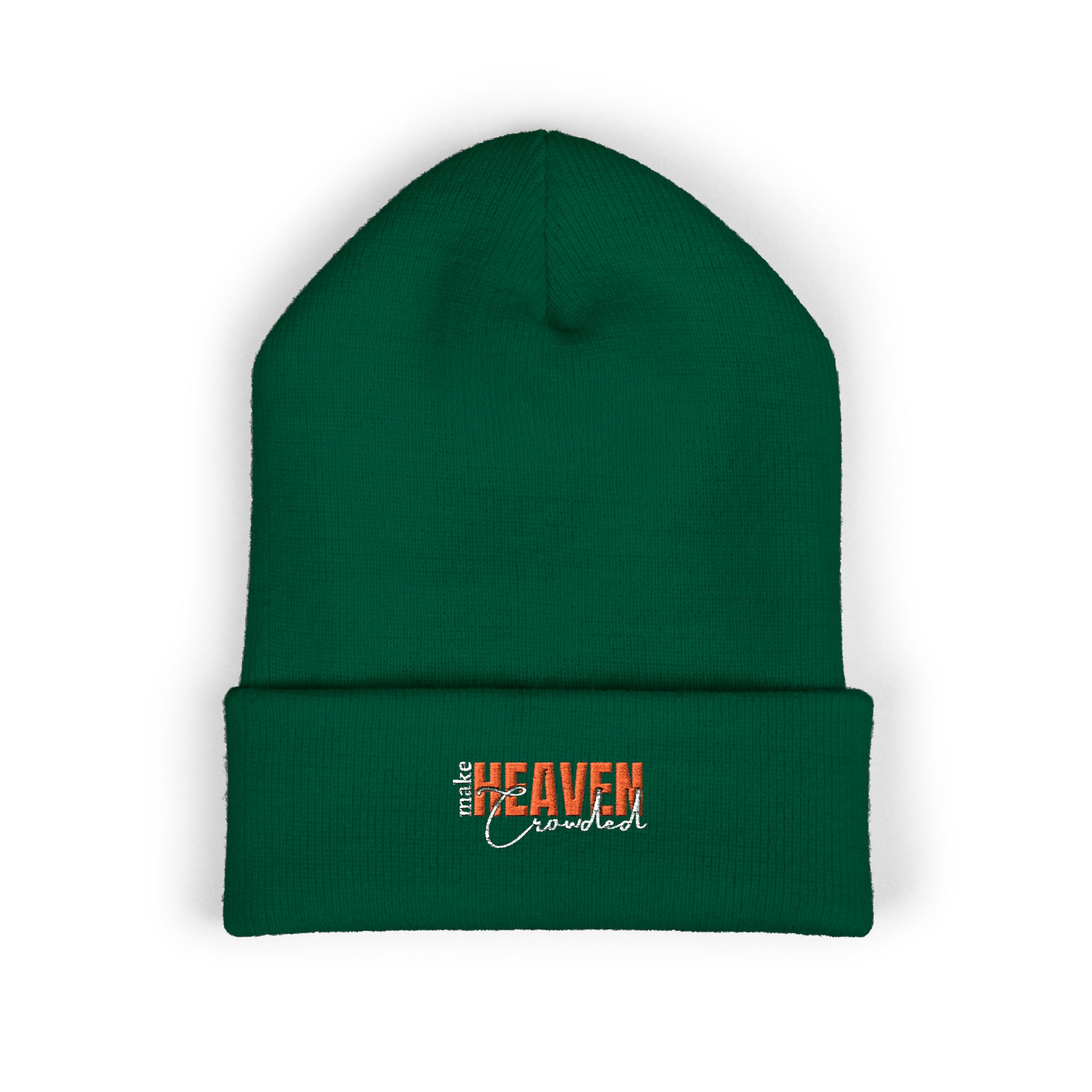 embroidered 'heaven' classic cuffed beanie — olive rib knit winter hat embroidered 'heaven' classic cuffed beanie — olive rib knit winter hat
