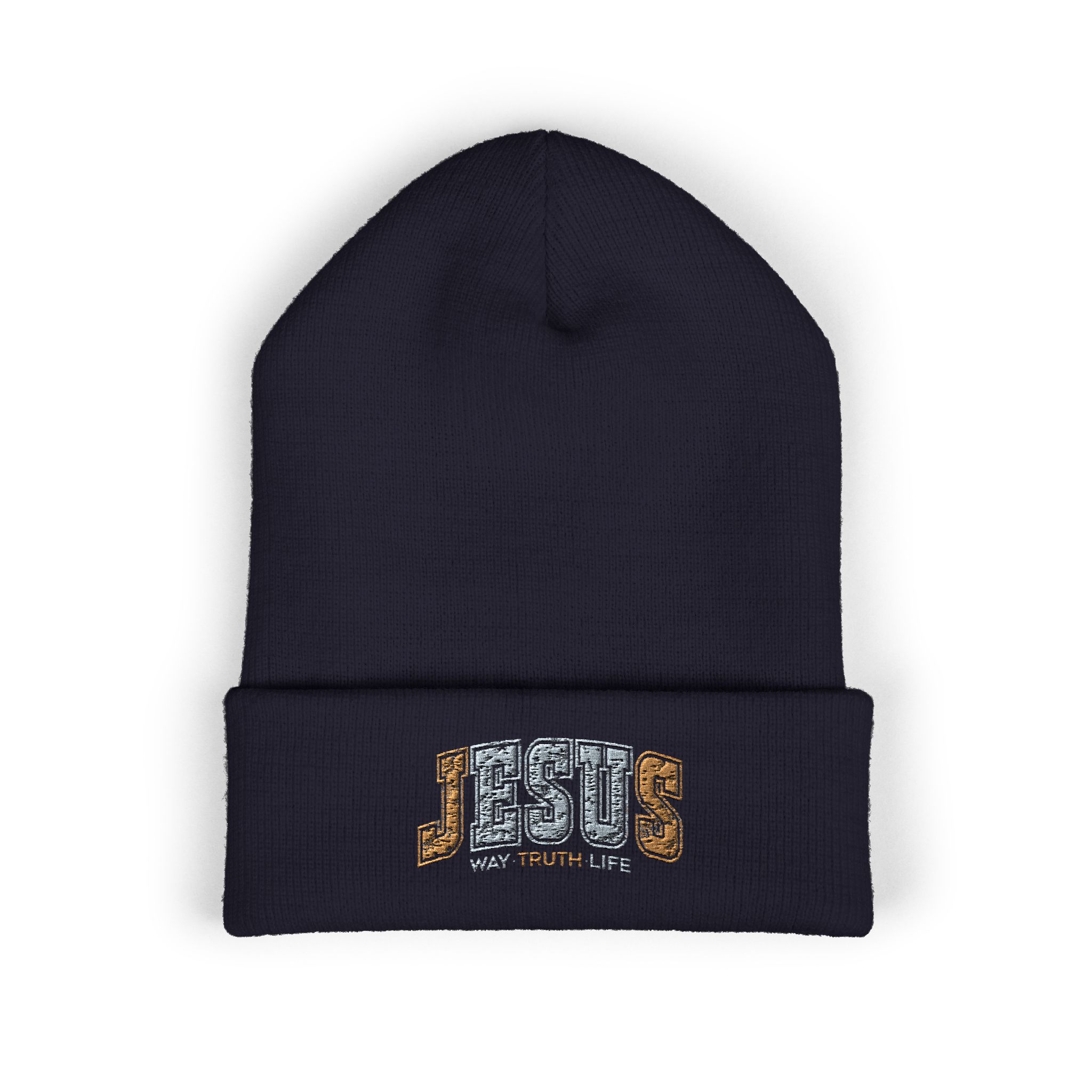embroidered 'jesus' classic cuffed beanie — cozy christian knit hat embroidered 'jesus' classic cuffed beanie — cozy christian knit hat