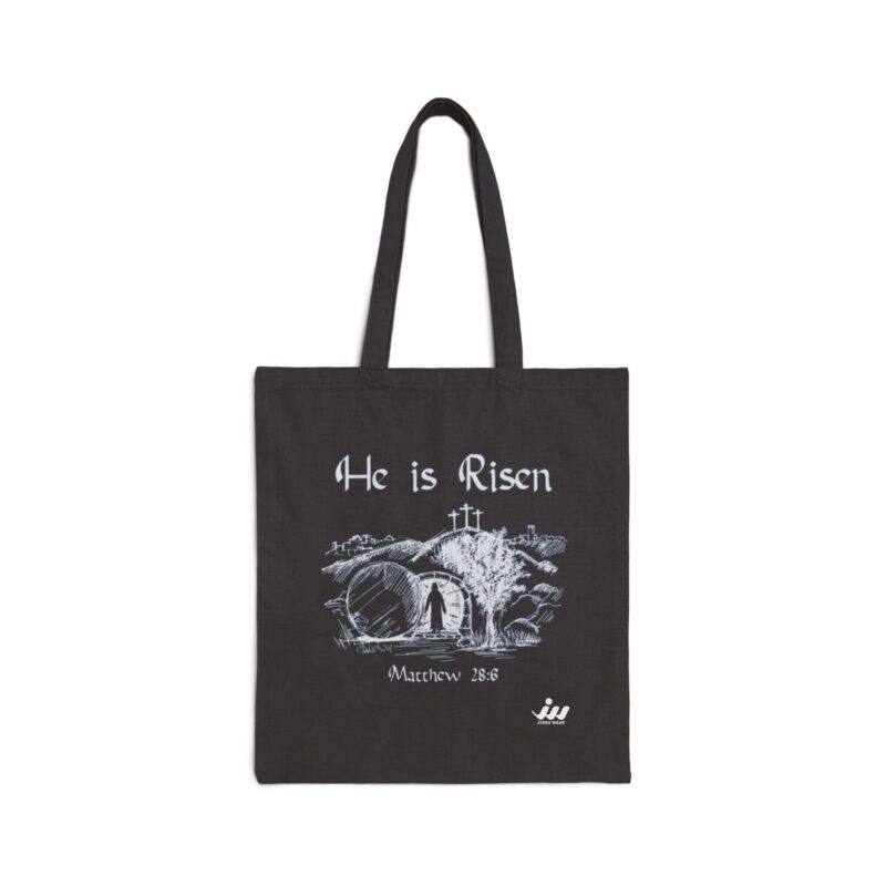 he is risen tote bag – christian easter resurrection canvas tote (matthew 28:6)