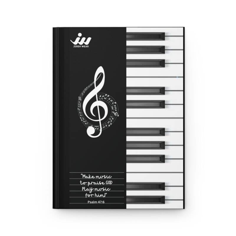 music journal — piano keys & treble clef hardcover notebook (psalm 67:6 quote)