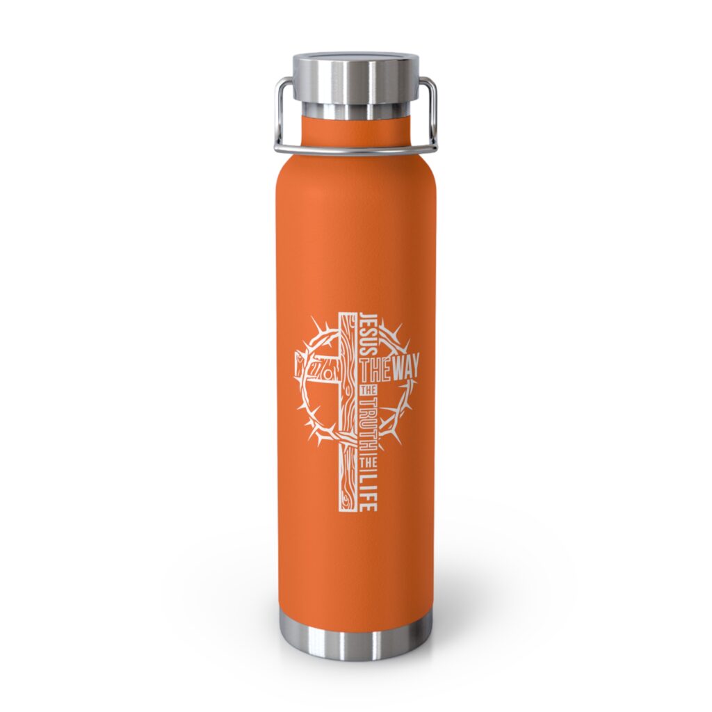 22oz insulated water bottle — christian cross ‘jesus the way the life’ design