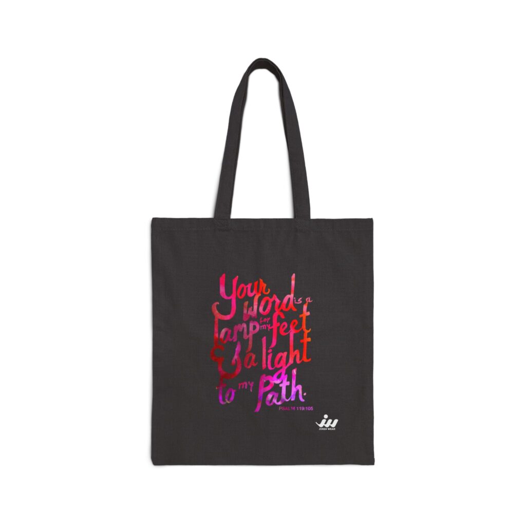 inspirational scripture tote bag — "your word is a lamp" cotton canvas shopper