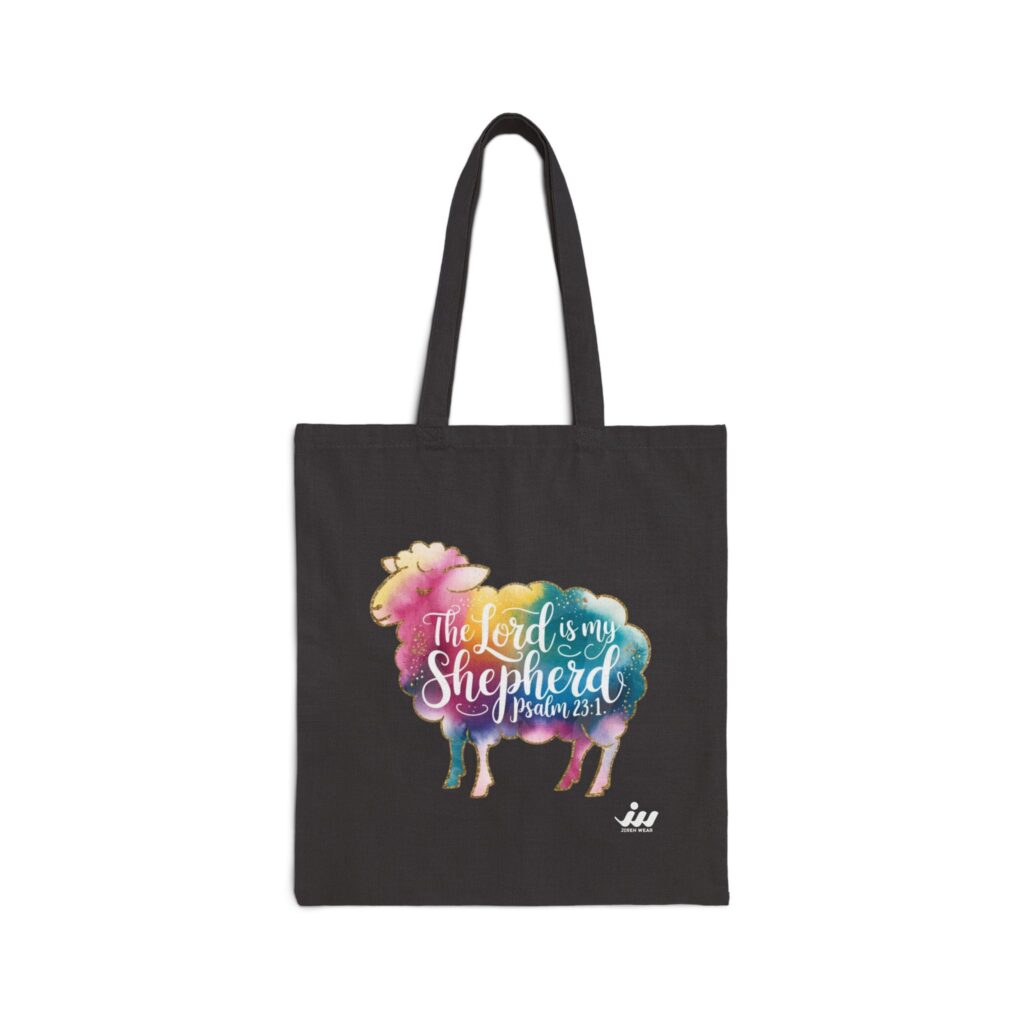 T-Shirts shepherd psalm 23 tote bag — watercolor lamb "the lord is my shepherd" cotton canvas tote