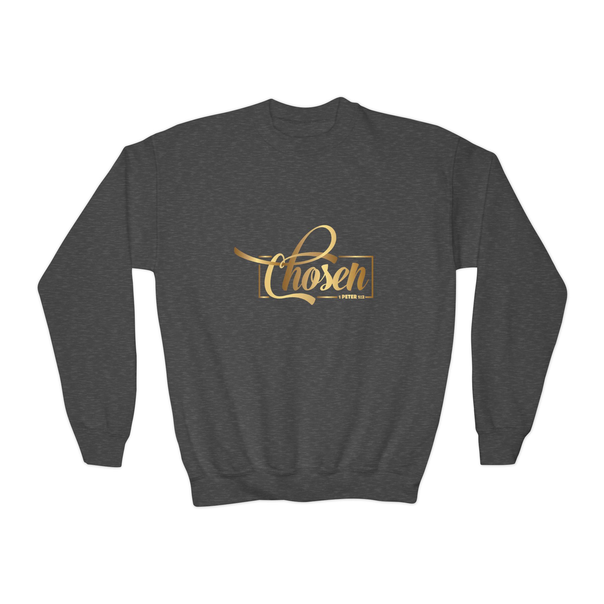 chosen youth crewneck sweatshirt gold script "chosen" graphic chosen youth crewneck sweatshirt gold script "chosen" graphic