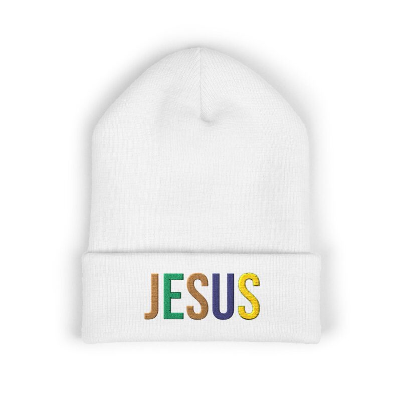 jesus embroidered cuffed beanie colorful faith knit hat