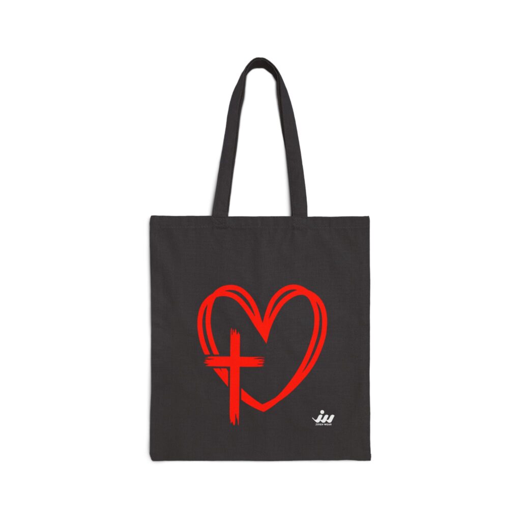 T-Shirts faith heart tote bag — red cross love cotton canvas tote