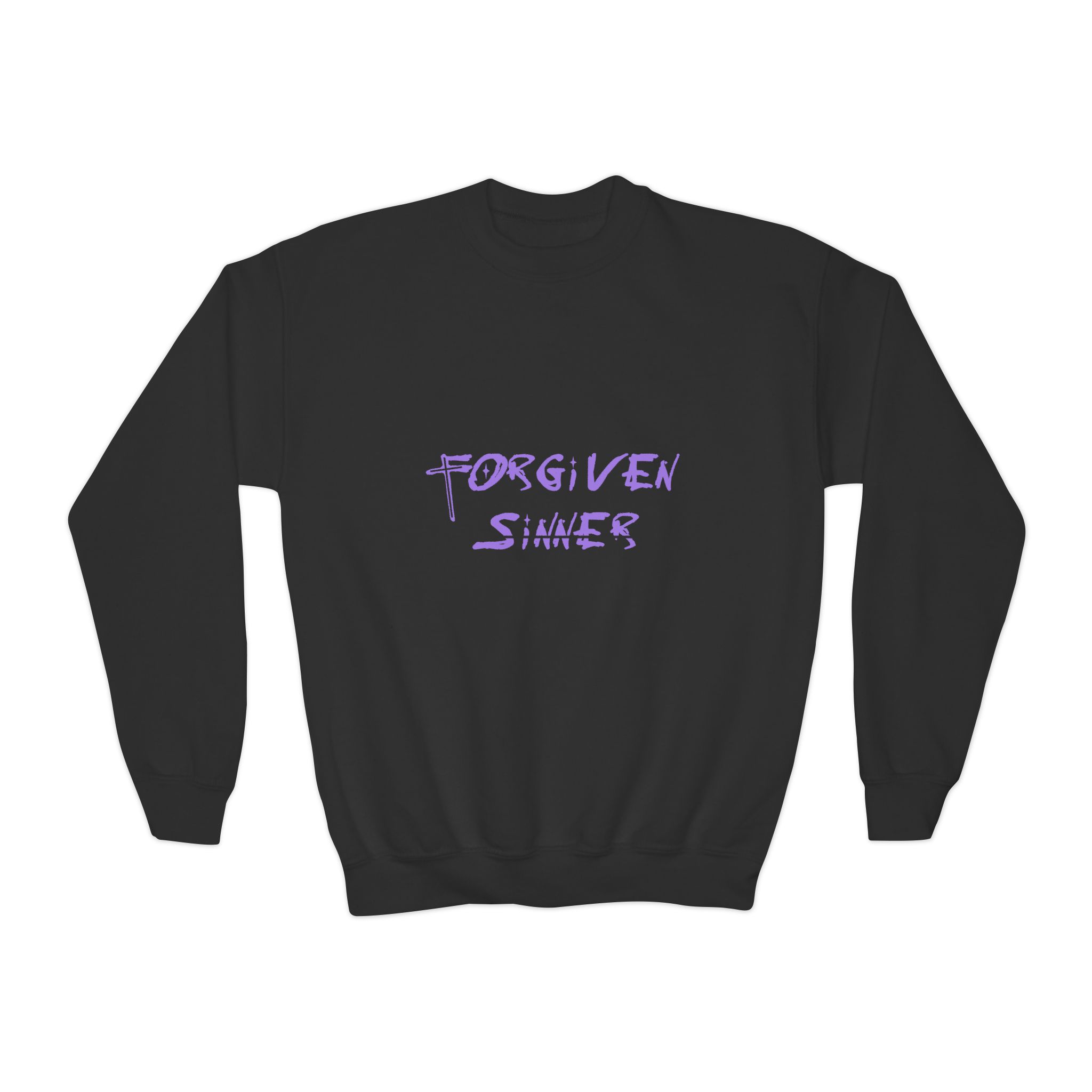 youth crewneck sweatshirt "forgiven sinner" handwritten faith graphic youth crewneck sweatshirt "forgiven sinner" handwritten faith graphic
