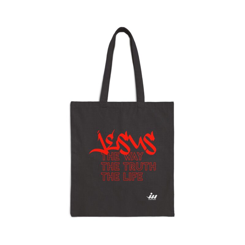 jesus is the way canvas tote bag — red script faith grocery & church shopper