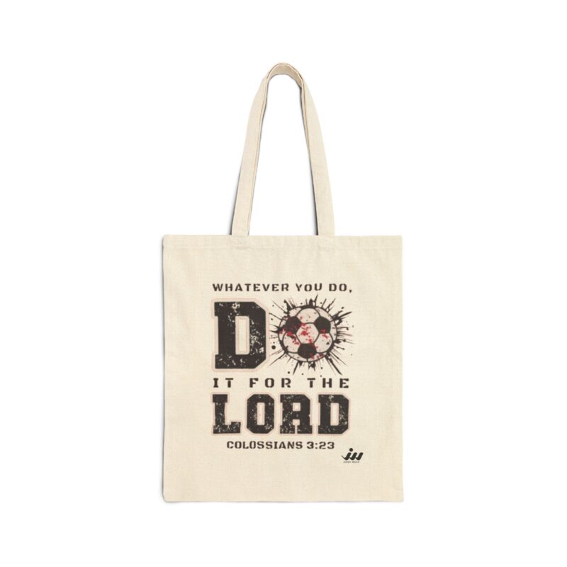 religious soccer tote bag — "do it for the lord" cotton canvas grocery/church tote