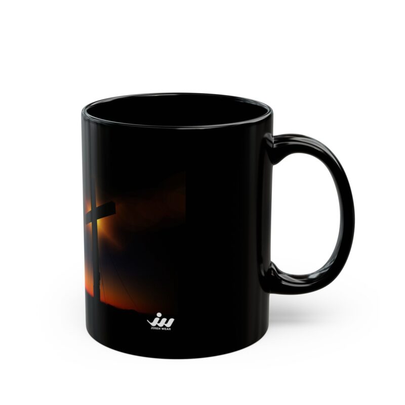 christian prayer mug — kneeling silhouette at cross sunrise coffee cup