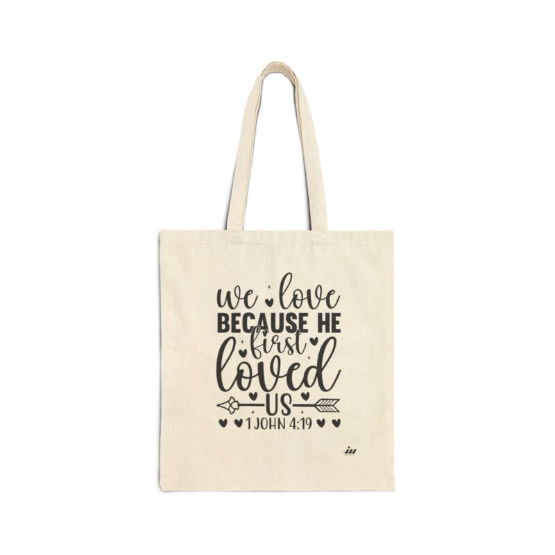 tote bag christian canvas shopper (1 john 4:19)