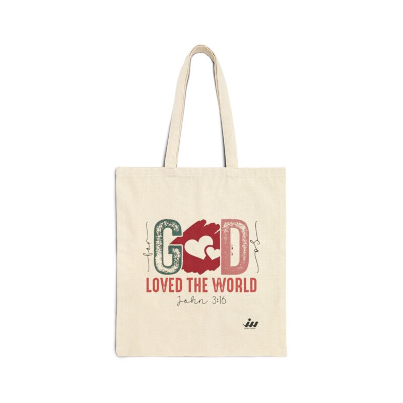god loved the world canvas tote bag — christian faith grocery book bag