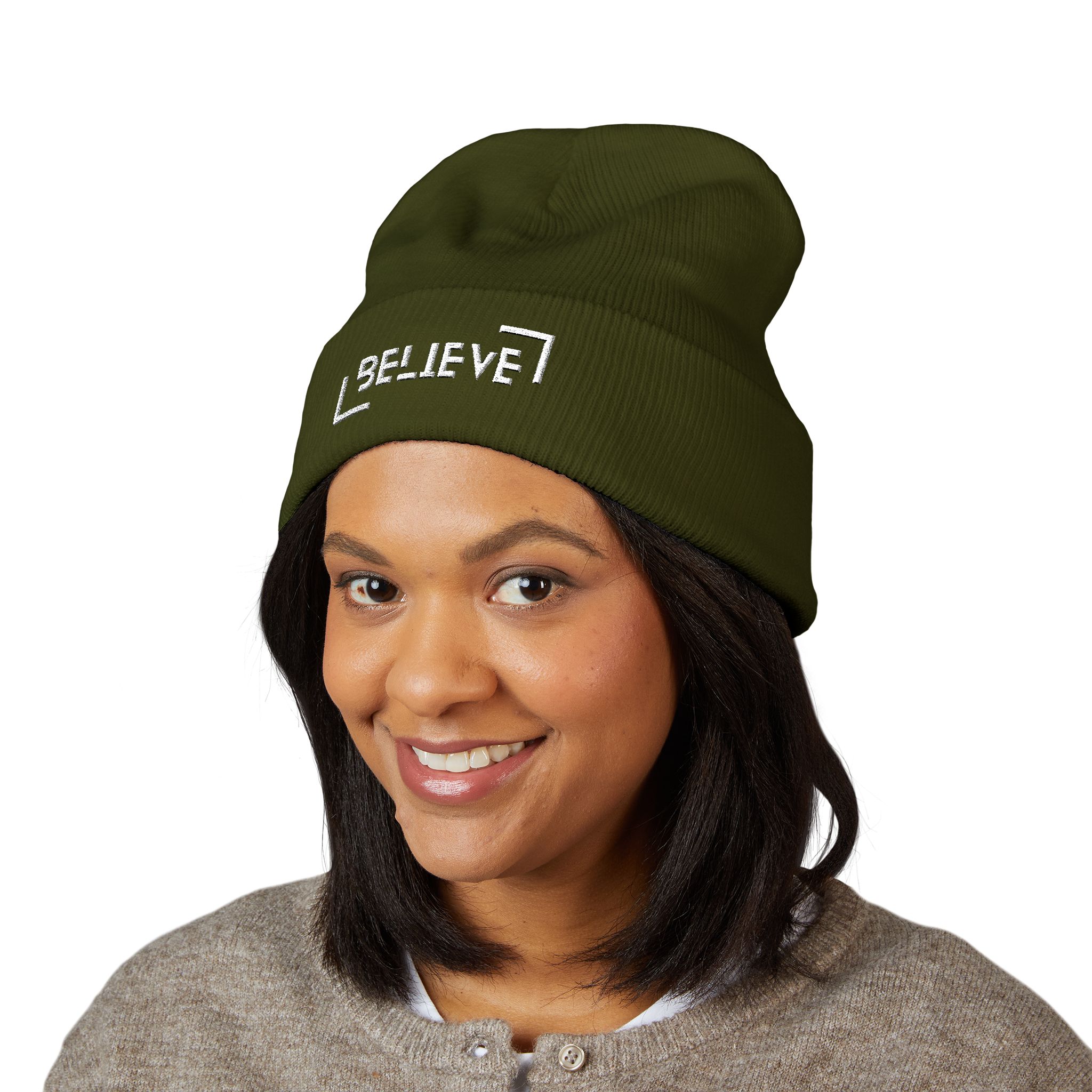 believe embroidered cuffed beanie — cozy motivational knit hat believe embroidered cuffed beanie — cozy motivational knit hat