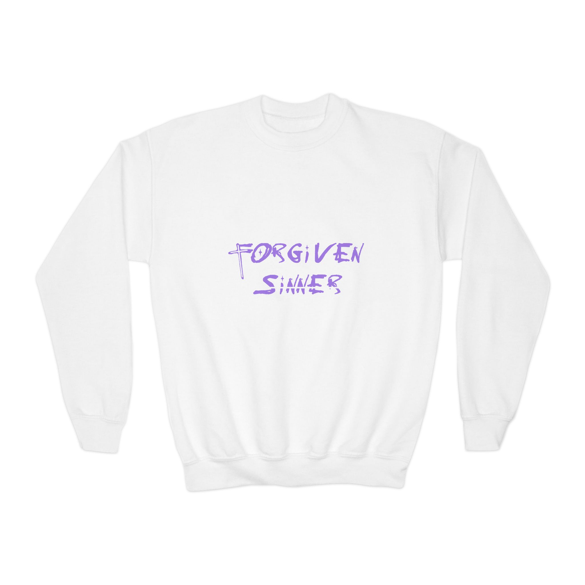 youth crewneck sweatshirt "forgiven sinner" handwritten faith graphic youth crewneck sweatshirt "forgiven sinner" handwritten faith graphic