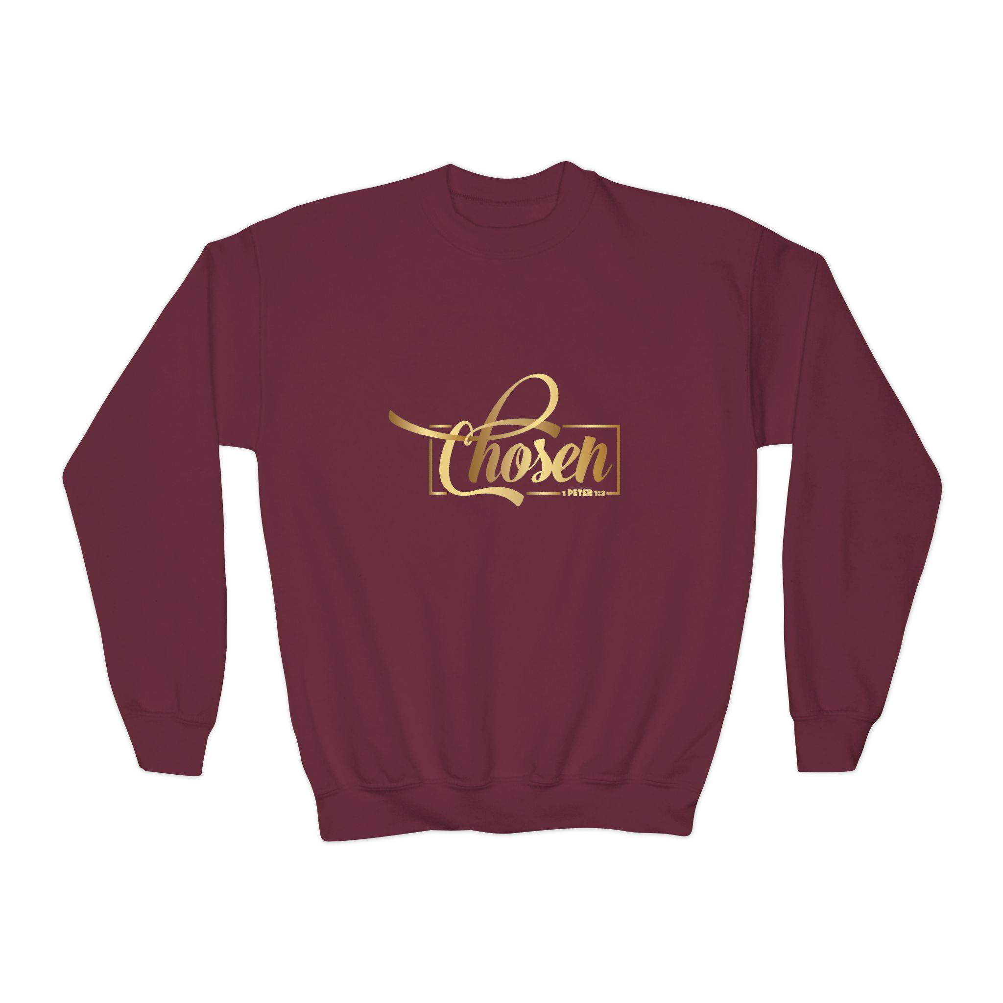 chosen youth crewneck sweatshirt gold script "chosen" graphic chosen youth crewneck sweatshirt gold script "chosen" graphic