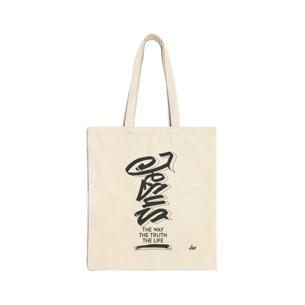T-Shirts canvas tote bag — 'christ' calligraphy with "the way the truth the life" christian shopper tote