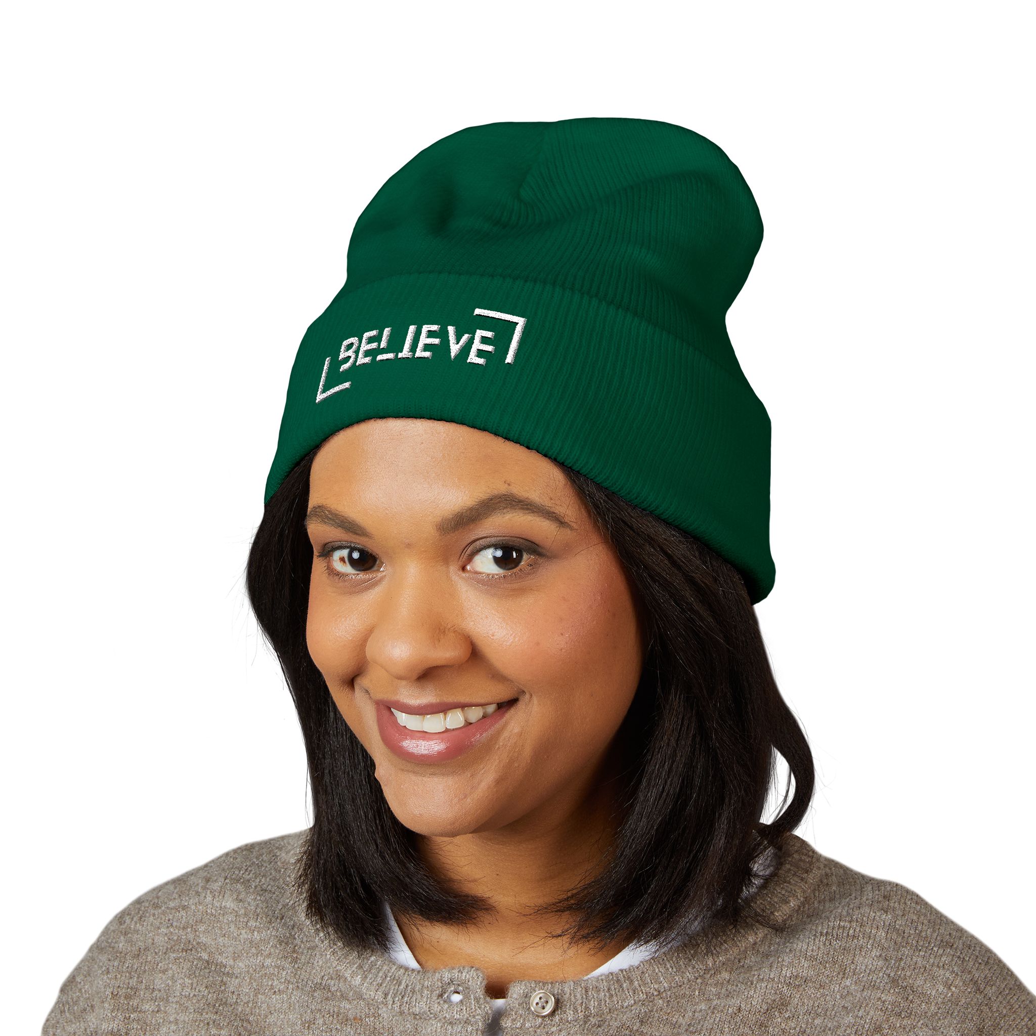 believe embroidered cuffed beanie — cozy motivational knit hat believe embroidered cuffed beanie — cozy motivational knit hat