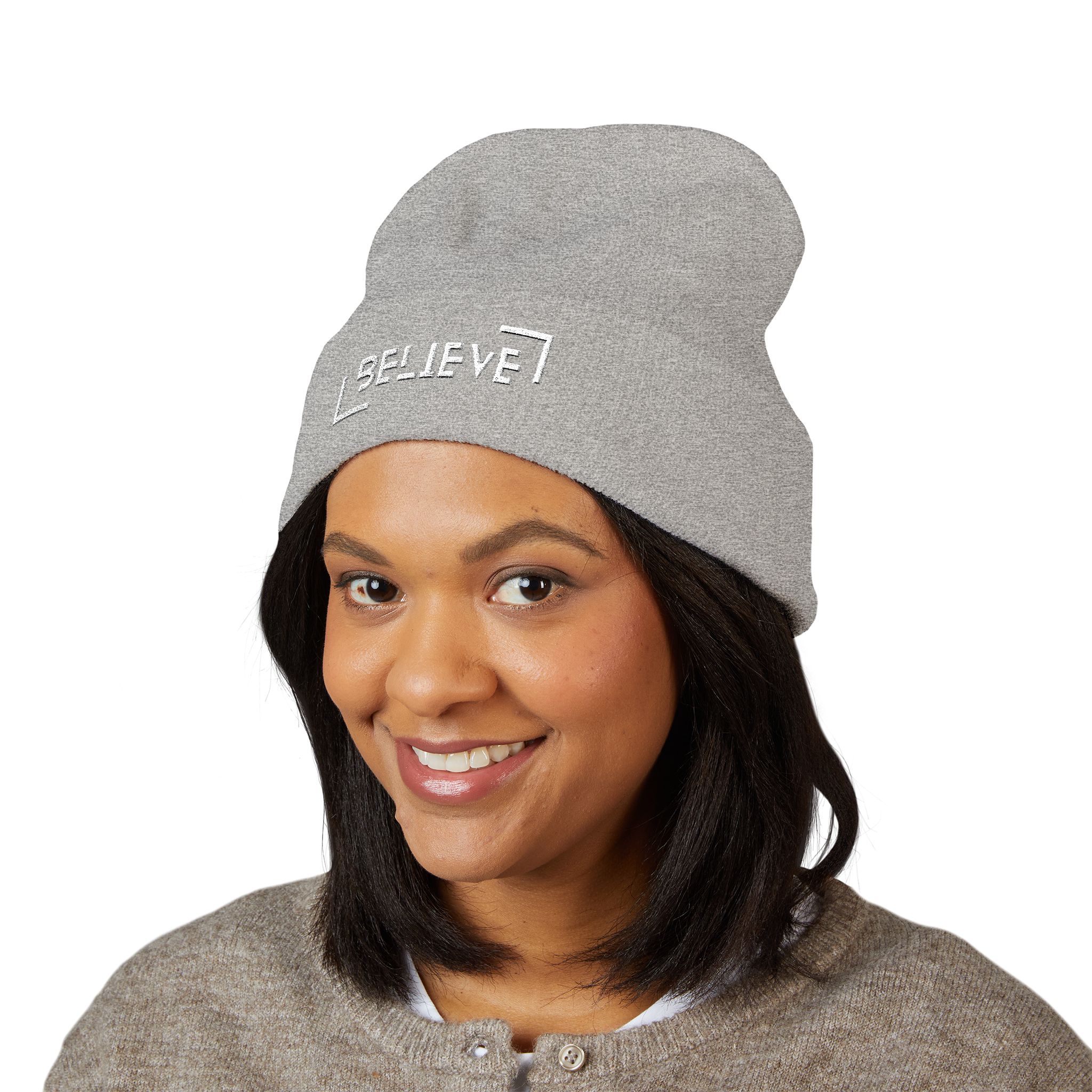 believe embroidered cuffed beanie — cozy motivational knit hat believe embroidered cuffed beanie — cozy motivational knit hat