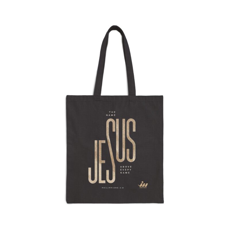 christian canvas tote bag — "jesus" vertical typography religious grocery & everyday carry
