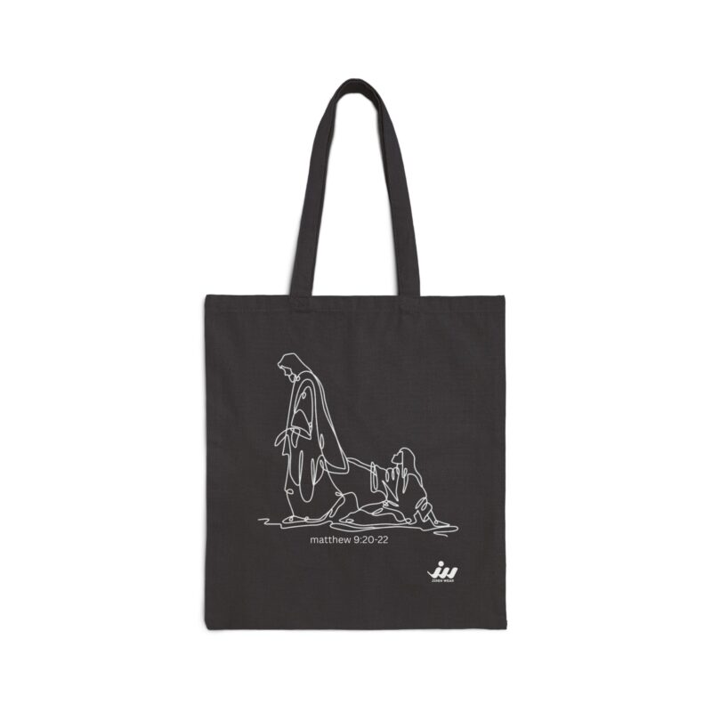 christian jesus walking line art tote bag — matthew 9:20 22 scripture canvas tote