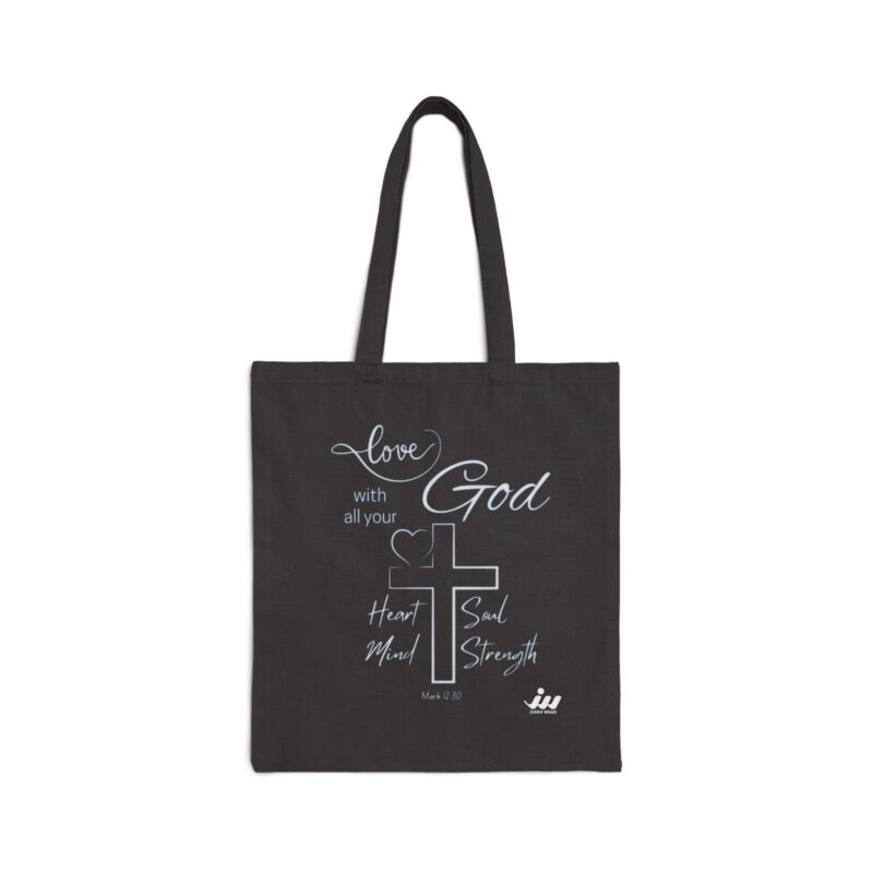 faith tote bag — "love god" scripture canvas grocery & church bag