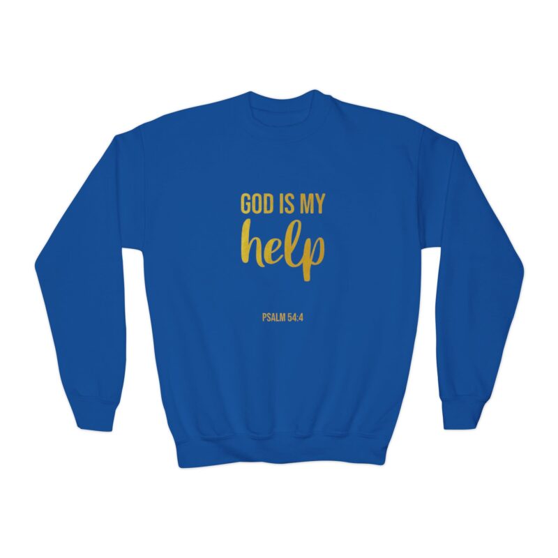 youth crewneck sweatshirt — "god is my help" psalm 46:1 christian pullover
