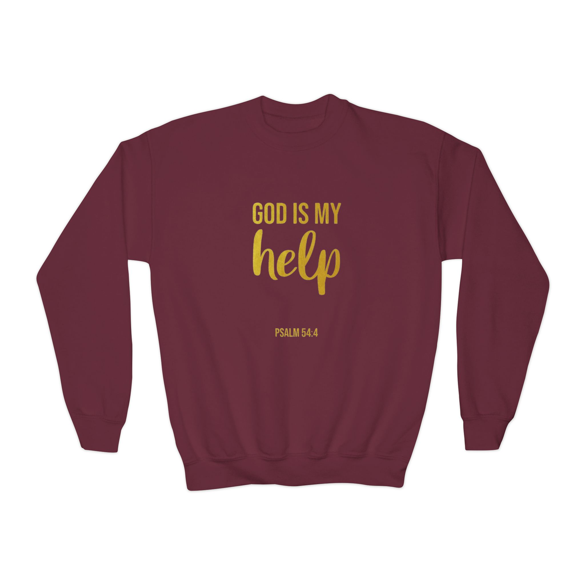 youth crewneck sweatshirt — "god is my help" psalm 46:1 christian pullover youth crewneck sweatshirt — "god is my help" psalm 46:1 christian pullover