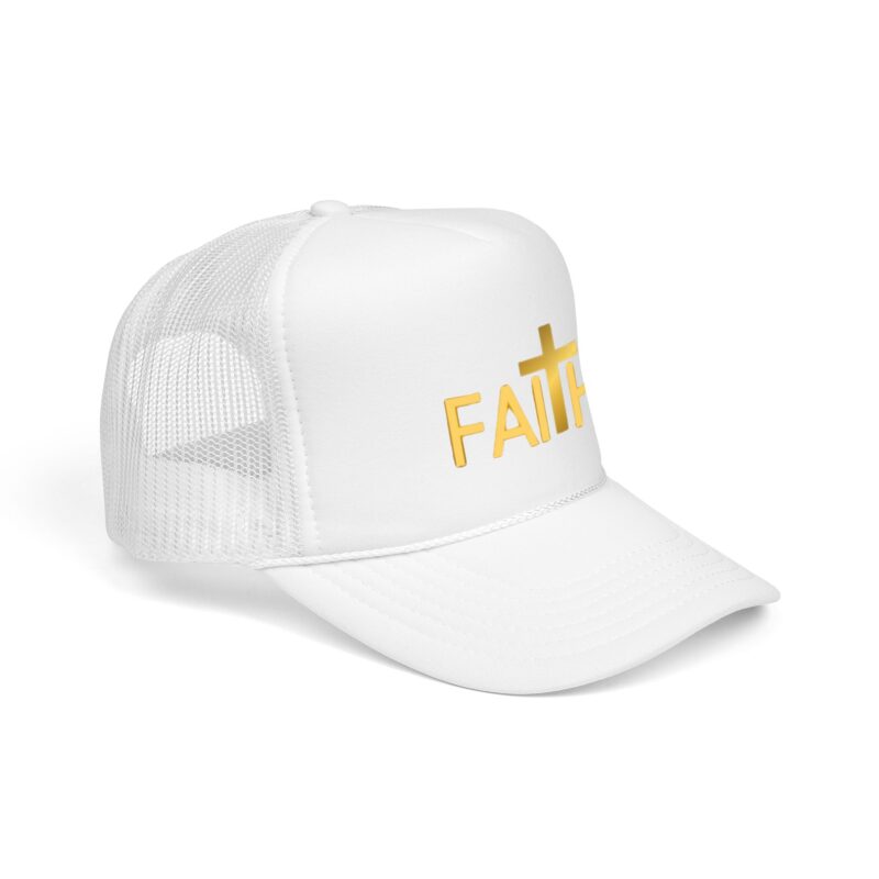 faith cross trucker hat — gold foil christian foam cap